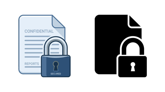 Padlock icons with confidential document and file security symbols