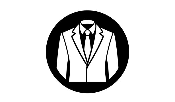 Elegant gentleman suit vector icon with formal tuxedo jacket shirt and tie inside circle for mens fashion brand isolated on white background