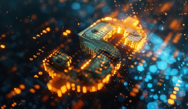 A hundred dollar bill dissolving into blue binary pixels and data. Concept of CBDC, digital transformation, and the future of government-backed electronic currency.