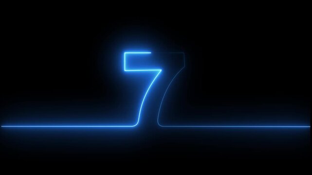 Neon glowing seven number icon animation black background. Futuristic Neon Number seven Glow Animation on a black background. Perfect for cyberpunk-themed countdowns. HD video animation .