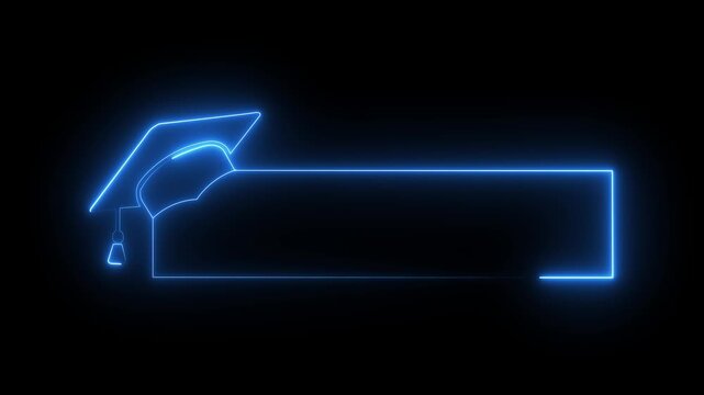  Neon graduation cap and blank frame icon isolated on black background. Graduate college, high school or educational cap symbol. degree ceremony hat with line stroke border. HD video ,animation .