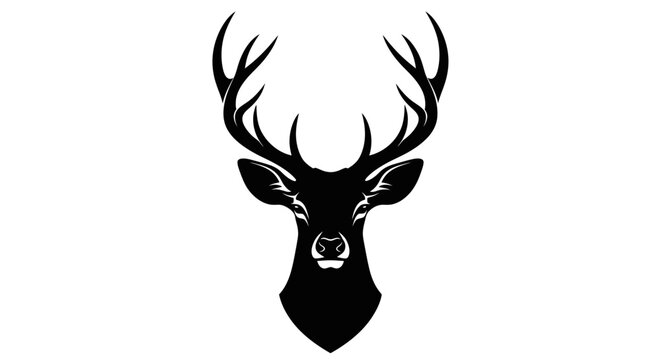 Black silhouette of a deer head with antlers on white background symbolizing wildlife and nature