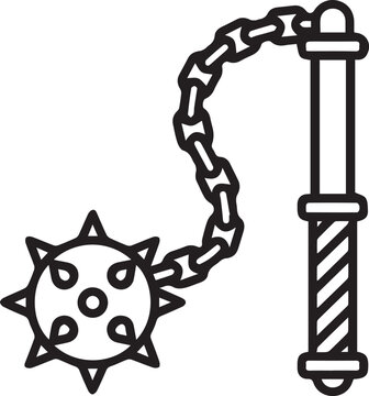 Professional Black and White Vector Icon of a Flail with Chain for Security Systems, Medieval Weapons Symbols, Warning Signs, Historical Artifacts, Corporate Branding, Legal Notices, Risk