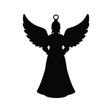 An angel with outstretched wings in a flowing robe silhouette vector illustration, christmas angel ornament silhouette vector illustration