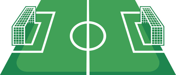 Green soccer field with goalposts and stands illustration  sports graphic © Khatunay JANNATARA