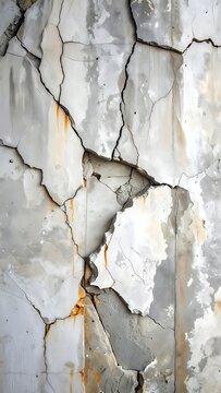 Cracked concrete wall with broken surface.