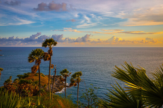 Light of sunset over sea at Laem Phrom Thep Phuket Thailand, Viewpoint travel landmark