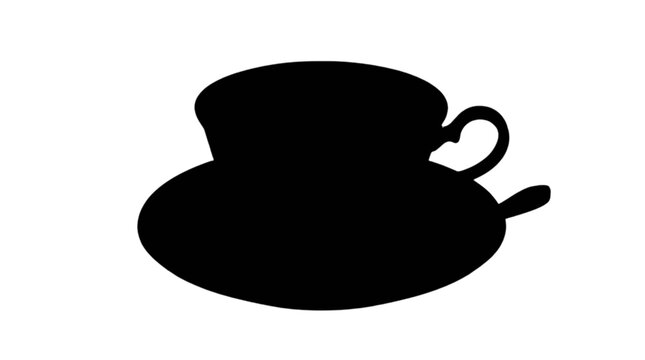 Black silhouette of a teacup and saucer isolated on transparent background, Vector