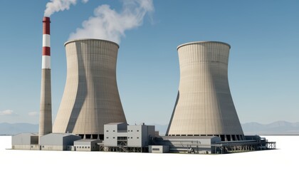 Fototapeta premium Modern Power Plant Generating Steam in Industrial Setting