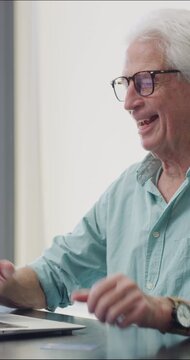 Success, credit card and laptop with old man in home for mortgage payment, retirement bonus and fintech. Online banking, investment profit and account rollover with senior person in house for pension