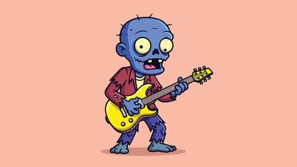 Fototapeta premium Cartoon Zombie Playing Electric Guitar with Intense Expression.