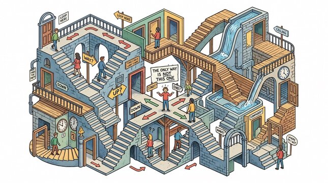 Maze house with staircases and corridors