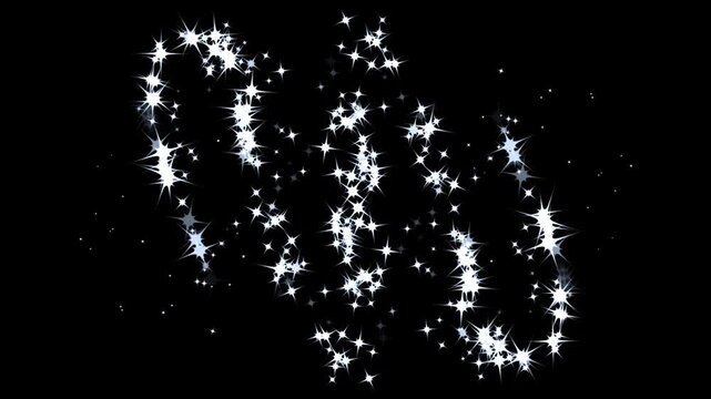 White retro glittering star dust trail sparkling particles on black background.magical sparkle dust, fairy doodle stars, and shimmering starlight line burst,  star sparkle vector doodles.4k