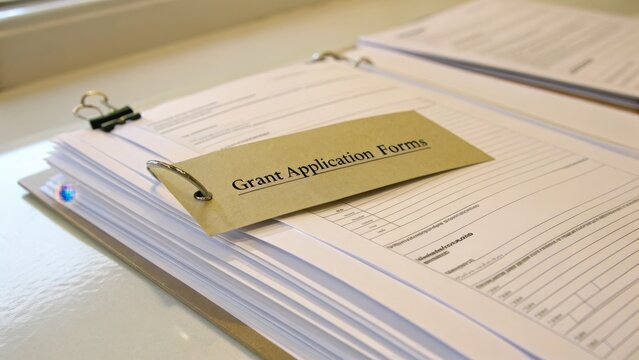 Organized Grant Application Forms on a Desk for Review and Processing