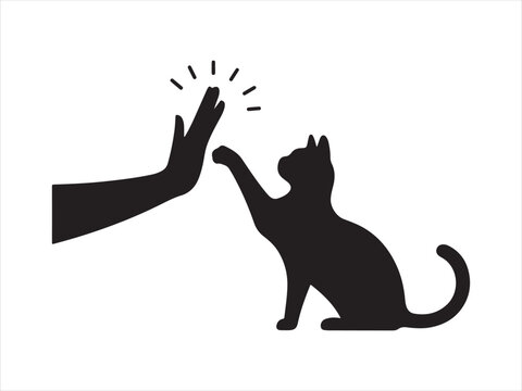 Cat high five silhouette vector illustration flat clipart design