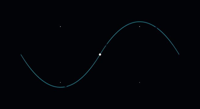 Minimalist sine wave animation on black background, digital mathematical frequency curve, oscillating signal wave for science and technology concepts