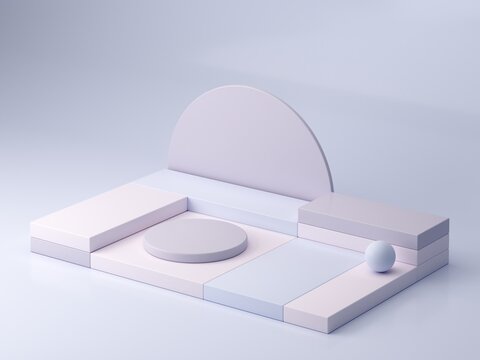 Pastel violet and blue colors shapes on soft colors abstract background. Minimal  cylinder and cubes podiums. Scene with geometrical forms. Empty showcase, cosmetic product presentation.