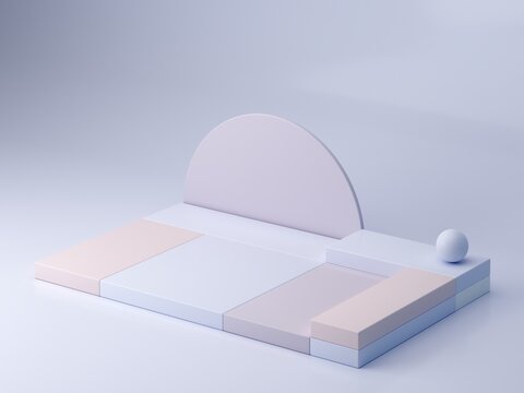 Pastel violet and blue colors shapes on soft colors abstract background. Minimal  cylinder and cubes podiums. Scene with geometrical forms. Empty showcase, cosmetic product presentation.