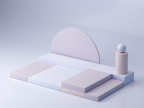 Pastel violet and blue colors shapes on soft colors abstract background. Minimal  cylinder and cubes podiums. Scene with geometrical forms. Empty showcase, cosmetic product presentation.