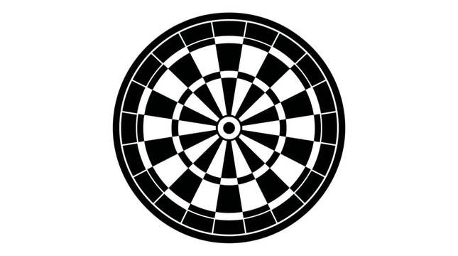 Classic circular dartboard icon in black and white featuring a traditional segment pattern and central bullseye for gaming and strategy concepts