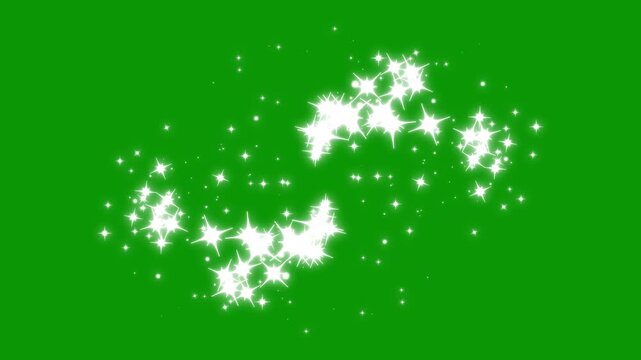 Parallel rows of glowing glitter white star streams contracting and twinkling gently in the center of green screen chroma key background