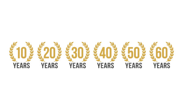 Anniversary Milestone Golden Laurel Wreaths 10 to 60 Years Set