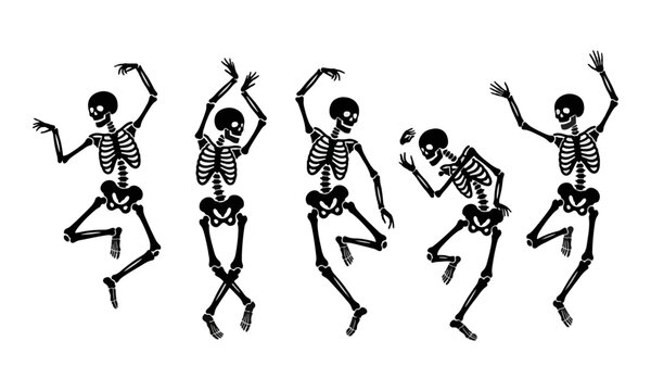 Dancing Skeleton Silhouettes Set on White Background