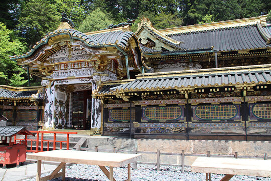 karamon gate and hall (haiden) in a buddhist and funerary complex (tosho-gu) in nikko in japan 
