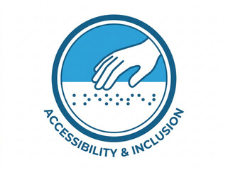Obraz premium Hand touching braille text in blue and white accessibility symbol for inclusion and accessibility