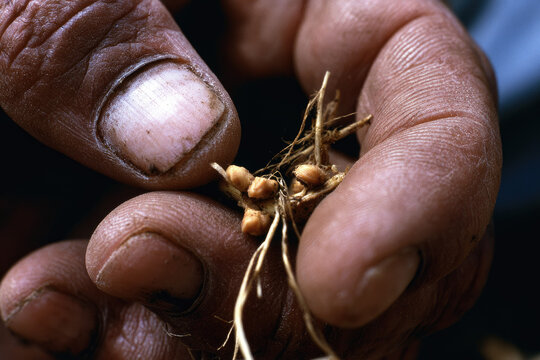 Root nodule human hand close up root system soil skin texture dirt fingernail agriculture plant root