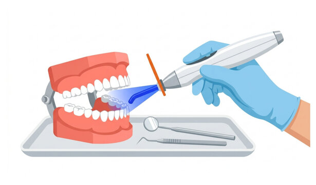 Dentist UV curing lamp with jaw model vector isolated