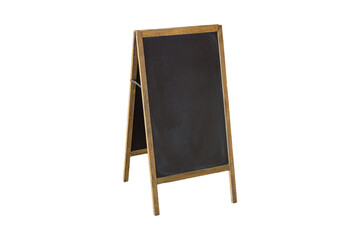 Wooden a-frame chalkboard sign isolated on transparent PNG background © vectorstudio
