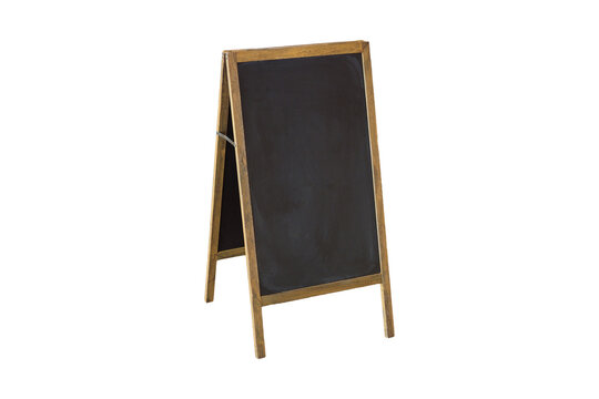 Wooden a-frame chalkboard sign isolated on transparent PNG background