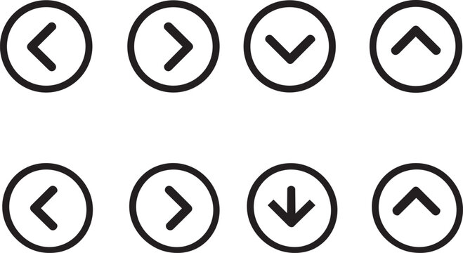 Set of simple arrow icons including left right up and down directions perfect for navigation and UI design elements isolated on white