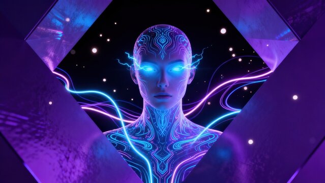 Futuristic humanoid figure with glowing patterns
