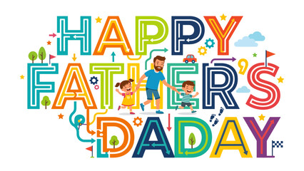 Fototapeta premium Happy Father's Day Greeting: A vibrant and heartwarming illustration celebrates Father's Day, featuring a father figure and his children.