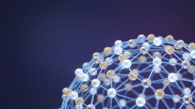 3D render of digital network sphere with connected lines and nodes concept of big data blockchain and neural network
