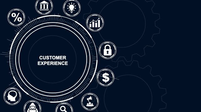 Customer Experience Digital Concept with Icons and Gears on Dark Blue Background service business