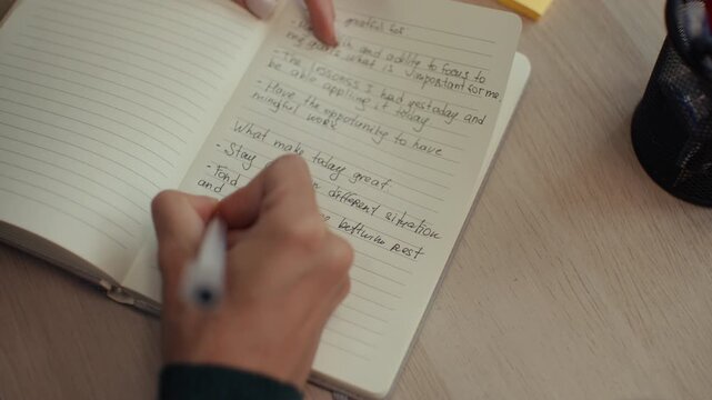 Young woman mindfully journaling and reflecting in her notebook, embracing self-care, manifestation, and intentional living, blending wellness rituals with modern slow living vibes