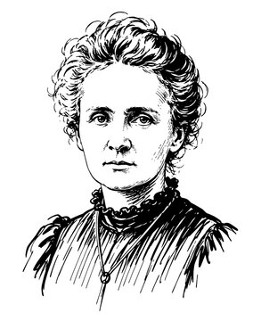 Marie Skłodowska Curie Polish-French Physicist, Chemist, and Nobel Prize Laureate Who Pioneered Research on Radioactivity Hand-Drawn Ink Vector Portrait Illustration Isolated on Transparent Background