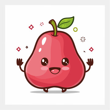 Cute Kawaii Rose Apple Character Waving