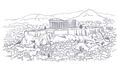 Fototapeta premium Vector line art of a vintage building.Old Building In Athens.