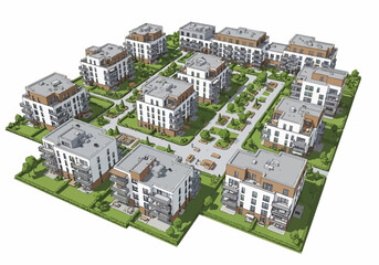 Fototapeta premium Modern Residential Apartment Complex Aerial 3D Visualization.