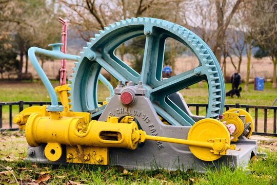 Industrial Heritage And Engineering Marvel Close-Up Of Vintage Steam Machinery In Puertollano Castilla La Mancha Spain Showcasing Historical Mechanical Technology