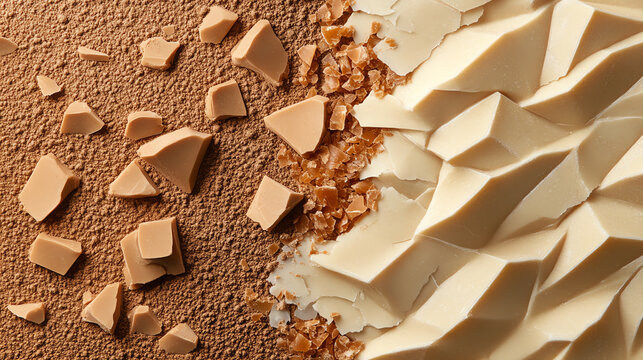 Chocolate Pieces and Shards on Cocoa Powder