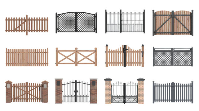 Collection of various fences and gates illustration
