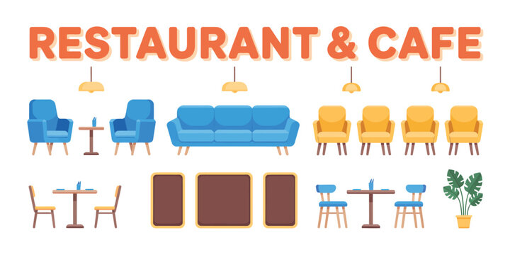 Modern restaurant and cafe furniture setup illustration