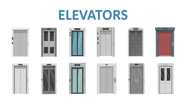 Various elevator doors in different colors and styles