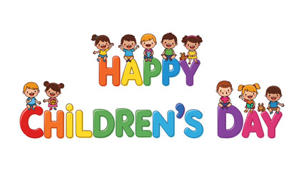 Fototapeta premium Joyful Celebration: A colorful and vibrant graphic, perfect for celebrating Children's Day, depicts a group of children, all beaming with joy.