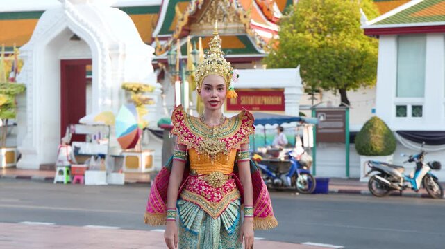 Thai Traditional Manohra Dancer in Classical Costume at Wat Suthat Bangkok